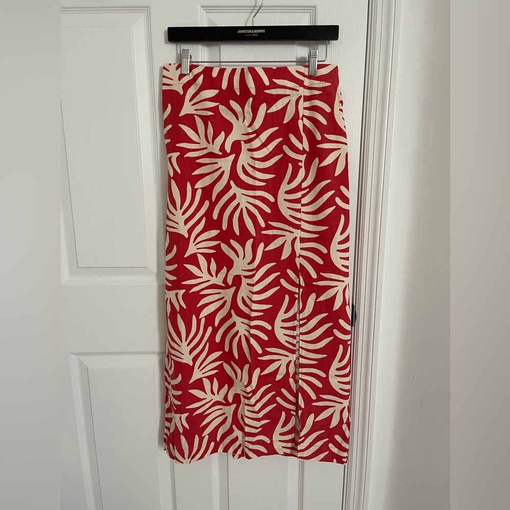 Coral and Cream Leaf Print Skirt